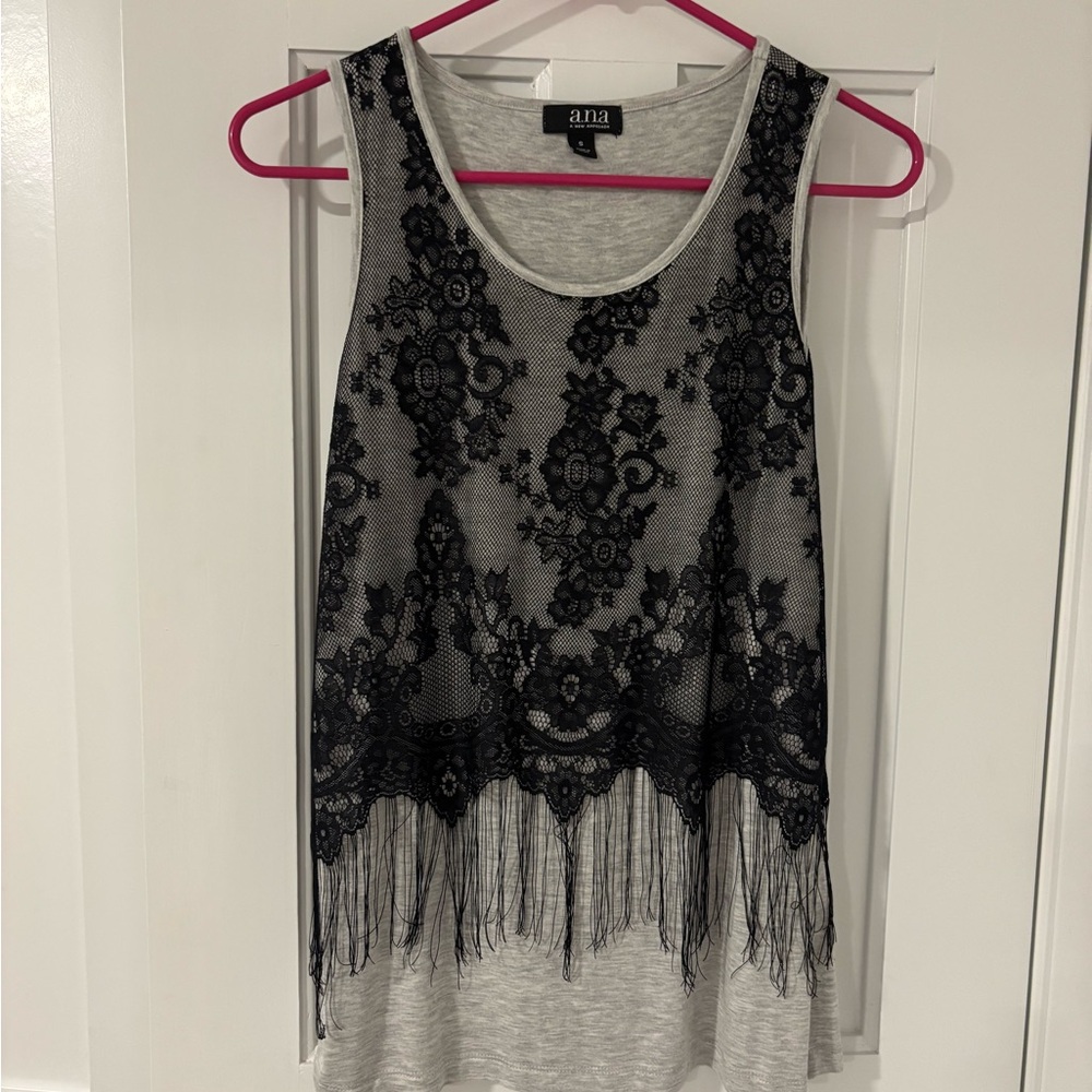 a.n.a Women's Black Lace Overlay Tank Top
